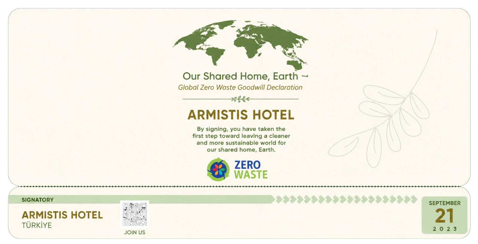 Global Zero Waste Goodwill Declaration for Our Common Home Earth — Armistis Hotel