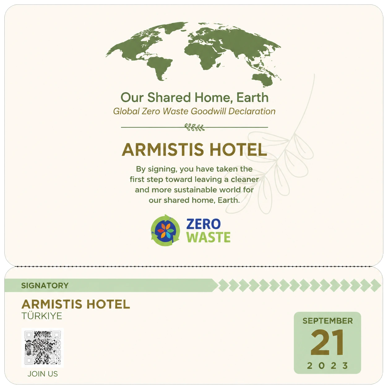 Global Zero Waste Goodwill Declaration for Our Common Home Earth — Armistis Hotel